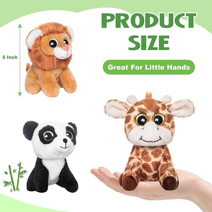 My OLi 5" Plush Toys Small Stuffed Animals Bundle of Cute Giraffe, Lion, Tiger, Panda, Elephant, Zebra Plush Animals Pack of 6 for Kids