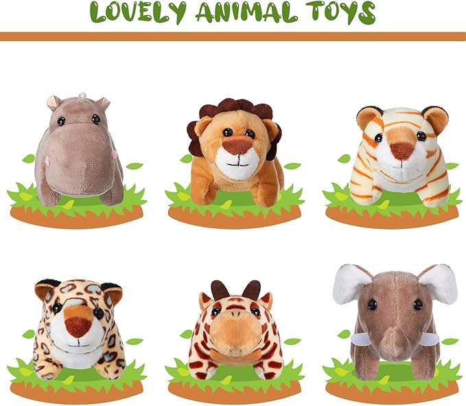 Sumind 12 Pieces Mini Stuffed Forest Animals Jungle Animal Plush Toys 4.8 Inch Cute Elephant Lion Giraffe Tiger Plush for Animal Themed Parties Achievement(Lying)
