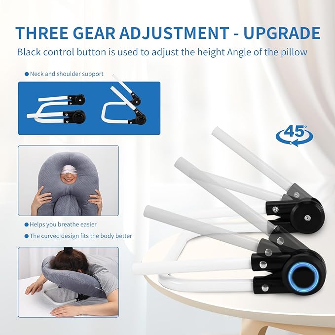 Face Down Pillow for Sleeping, Prone Pillow for Vitrectomy or Retinal Surgery, Adjustable Height Prone Prone Pillow Face Down Sleep, Retina Lying Pillow Eye Surgery Recovery (Velvet-Dark blue)