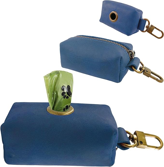 HIFA Genuine Leather Dog Leash Poop Holder - Soft Touch Rustic Leather, Metal Clips, Easy Access to Pet Waste Bags - Outdoor Walking Dispenser