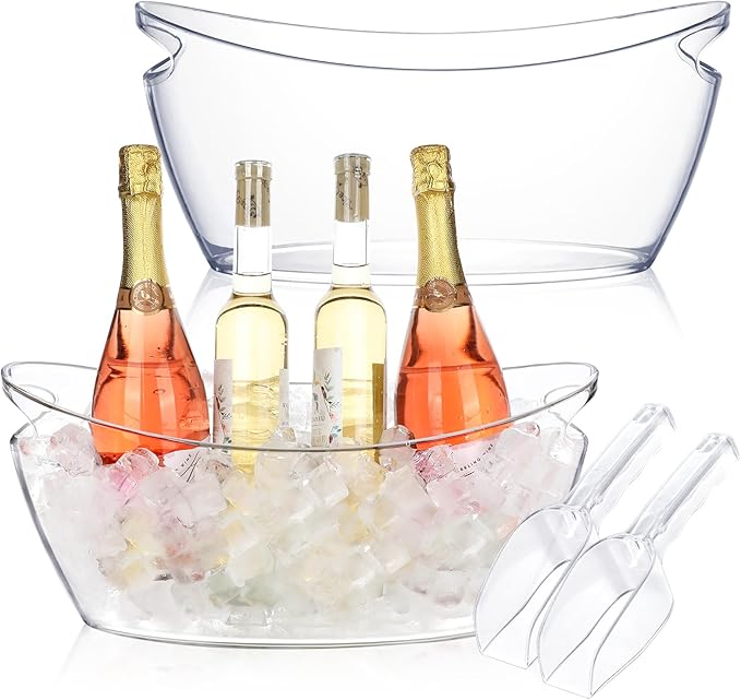 Ice Buckets for Parties, 2 PCS Acrylic Champagne Beverage with 2 Ice Bucket Scoop, Drinks Buckets Tub for Cocktail Bar, Long and Narrow 5.5 Liter Bucket for Party(5.5L) (Clear)