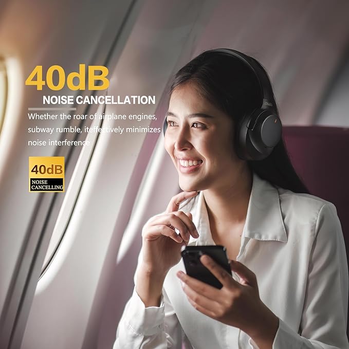 iDiskk E11 Hybrid Active Noise Cancelling Bluetooth Headphones,Over Ear Wireless Headphones Noise Cancelling with Deep Bass,60H Playtime,Hi-Res Audio Wireless Headsets for Commuting, Trips (Black)