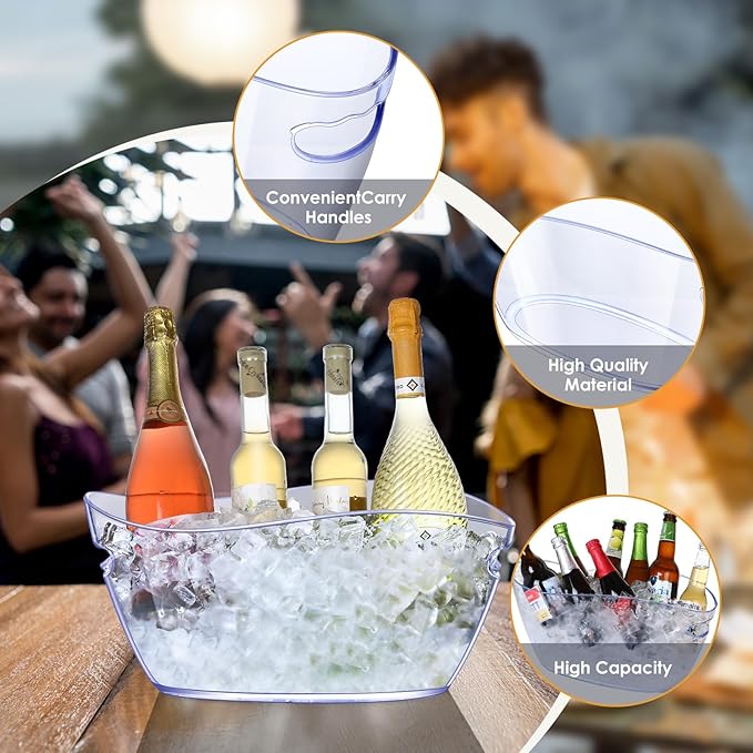 Ice Bucket 3 Pcs Beverage Tubs Ice Buckets for Parties Clear Acrylic Champagne Bucket with Scoops Mimosa Bar Supplies Wave Ice Bucket for Wine Cocktail Beer Bottle（6.5L）