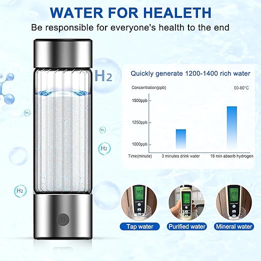 Hydrogen Water Bottle,Hydrogen Water Bottle Generator Obtain Hydrogen Water in 3 Minutes,Hydrogen Bottle Water Adopting Membrane Separation Technology,Suitable for Office Gym Travel,Gift Silvery