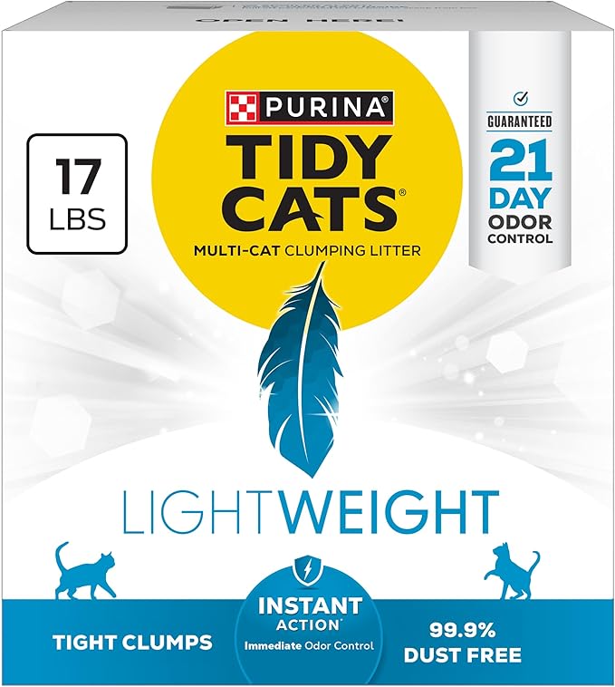 Purina Tidy Cats LightWeight Instant Action, Odor control, Multi-Cat, Clumping, 99.9 Percent Dust Free Cat Litter - 17 lb. Box