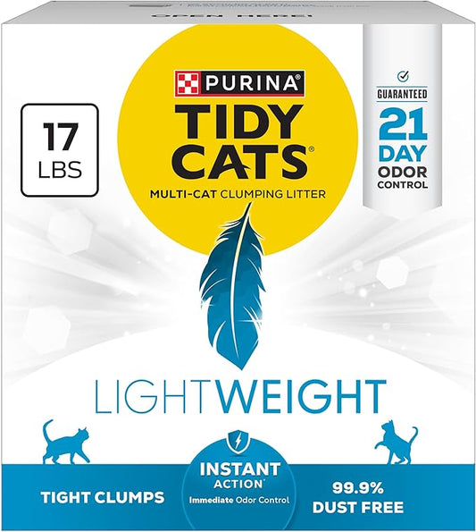 Purina Tidy Cats LightWeight Instant Action, Odor control, Multi-Cat, Clumping, 99.9 Percent Dust Free Cat Litter - 17 lb. Box