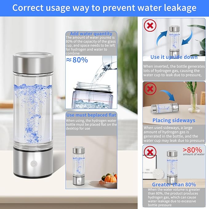 Hydrogen Water Bottle,Hydrogen Water Bottle Generator with SPE and PEM Technology,3Min Quick Electrolysis,Hydrogen Water Ionizer Glass Health Cup Suitable for Travel,Exercise,Home,Gift for Love(Black)