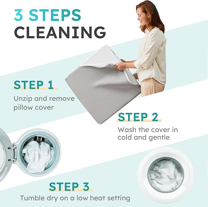 Wedge Pillow for Sleeping, 8 inch Elevated Support Bed Wedge Pillow, Breathable Triangle Pillow Wedge with Cooling Memory Foam Top - Removable Washable Cover, Grey