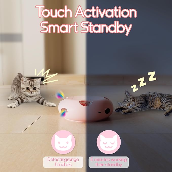 Interactive Cat Toy, Electric Cat Toys for Moving Concealed Feathers, Smart Sensor 7 Holes Whack a Mole Feather Toy, USB Charge Automatic Kitten Toys, Pink