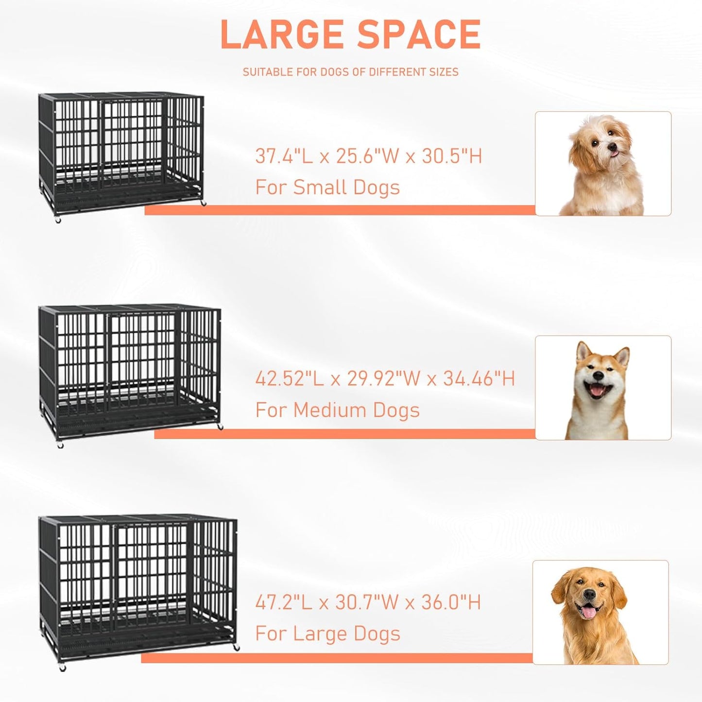 LEMBERI 48/38 inch Heavy Duty Indestructible Dog Crate, Escape Proof Dogs Cage Kennel with Lockable Wheels,High Anxiety Double Door Kennel,Extra Large Crate Indoor for Large Dog with Removable Tray