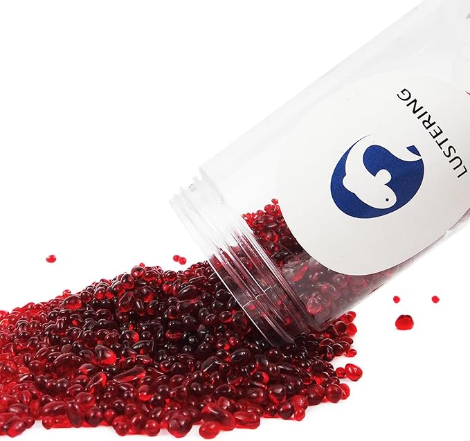 Lustering Decorative Round Glass Beads, Glass Marbles & Pebbles for Fire Pit Crafts, Resin Art & Vase Filler, Fish Tank & Aquarium Decoration, 3-6mm, 1-Pound (Red)