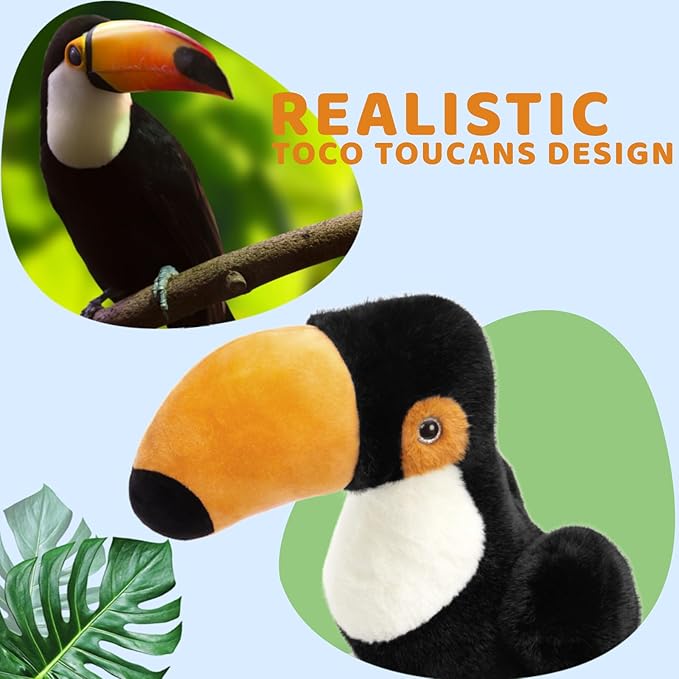 MorisMos 24" Giant Toco Toucan Stuffed Animal Mommy with 3 Baby Toucan Toys for Kid Girl Boy,Realistic Black Bird Plush with Baby Bird Toys Gift for Birthday,Tropical Rainforest Stuffed Animals Decor
