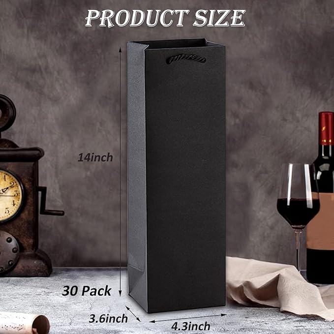 30 Pack Black Wine Gift Bag,Reusable Wine Bottles Gift Bags Bulk Paper Wine Bottle Bag with Handles Appreciation Gift Bags for Birthday Party Wedding Anniversary Celebrations