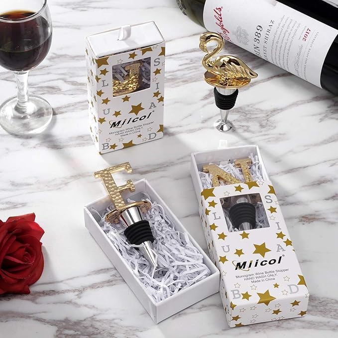 Miicol Wine Stopper, Prosecco Stopper, Wine Bottle Stopper, Personalised Champagne Stopper, Gold Wine Accessories, Wine Lovers Gift, Monogram Gift, Letter F