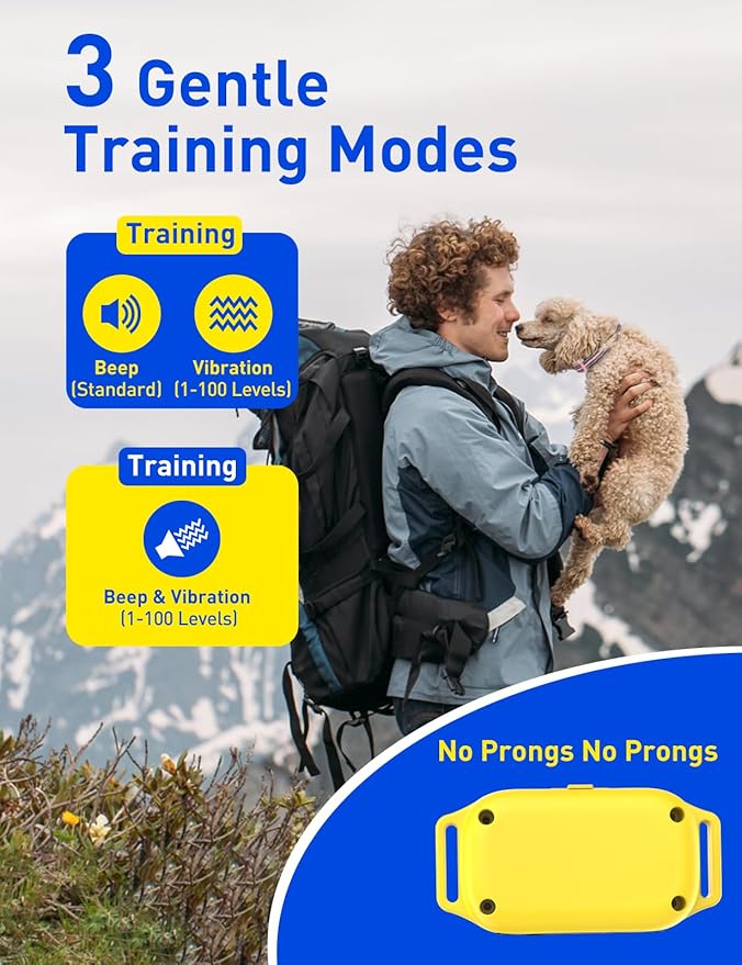 No Shock Dog Training Collar, Vibrating Dog Collar with Remote 2800Ft, Vibration Collar for Puppy Small Medium Large Dogs - No Prongs (Yellow)
