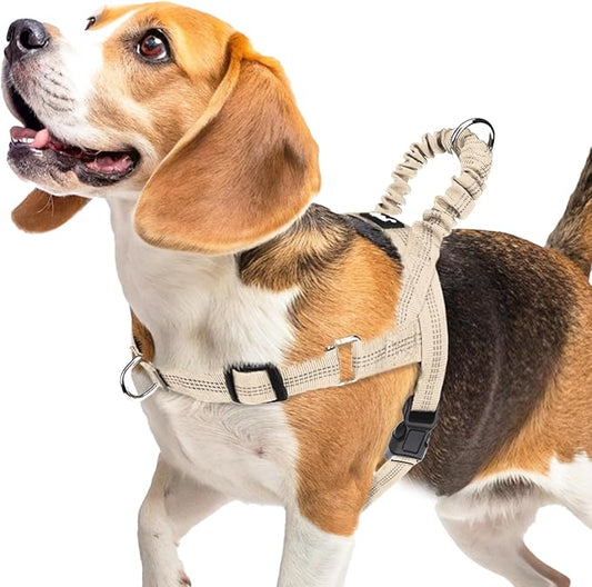 PUPTECK No Pull Dog Harness Medium Sized Dog, Adjustable Reflective Pet Vest Harness with Bungee Handle, Escape Proof No Choke Harness for Medium Dogs Walking Training, Beige M