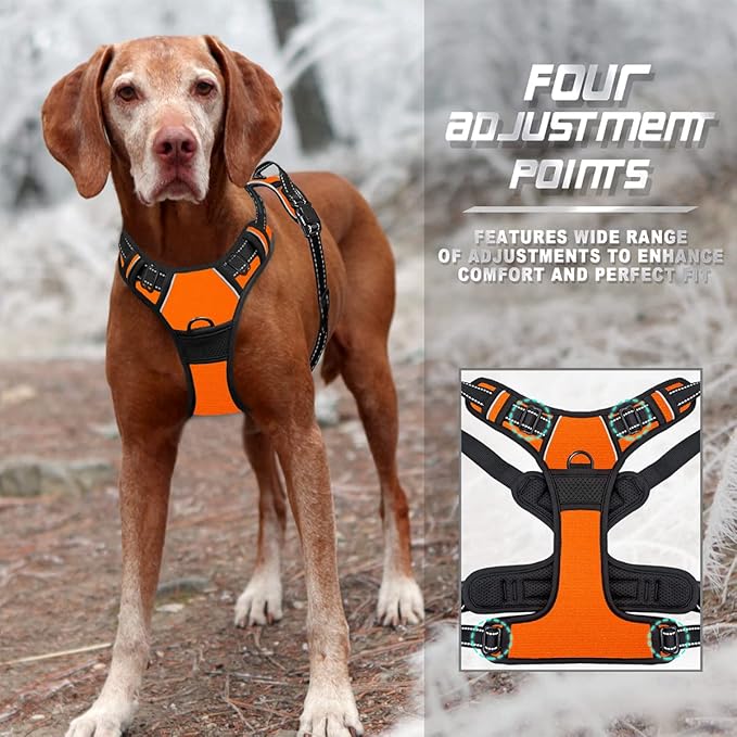 BARKBAY No Pull Dog Harness Front Clip Heavy Duty Reflective Easy Control Handle for Large Dog Walking(Orange,XL)