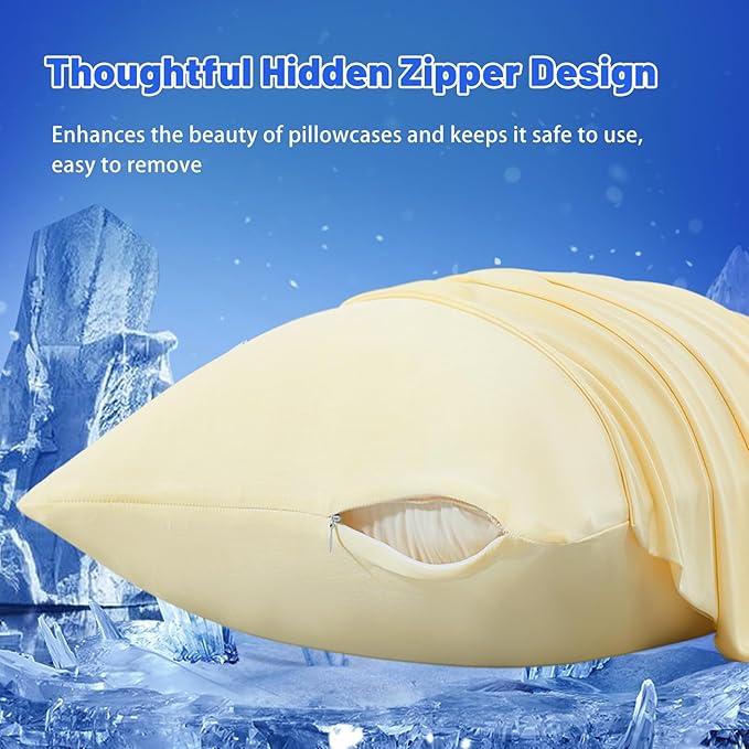 Cooling Pillow Cases for Hot Sleepers - Double Side Arc-Chill Q-Max>0.5 Cooling Fiber Cool Pillow Cases 2 Pack - Breathable Soft Cold Pillow Cases with Hidden Zipper (Cream, 20" x 30")