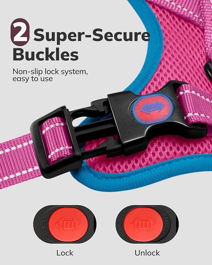 MIDOG No-Pull Dog Harness | Adjustable & Reflective Pet Harness Leash Set for Small Medium Large Dogs Walking, Training| No Choke, Front Clip, Soft Padded Vest with Easy Control Handle - Pink, L