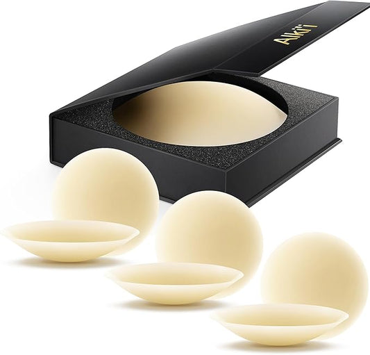 Alki'i Nipple Covers Pasties 3 Pairs, Sticky Bra No Show,Silicone Adhesive Strapless Bra, Reusable Breast Petals for Women