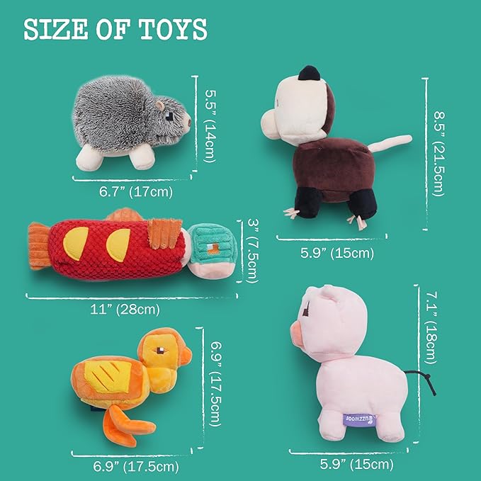 5 PC Small Medium Dog Toys, Cute Soft Squeaky Crinkle Plush Stuffed Durable Plush Dog Chew Toy to Keep Them Busy Cognitive Stimuting Puppy Toys for Boredom, Square Pixel World Style