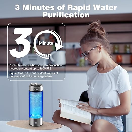 Hydrogen Water Bottle Generator, Portable Hydrohealth Hydrogen Water Bottle, Rechargeable Hydrogen Water Bottle Suitable Home, Office Travel and Daily Drinking