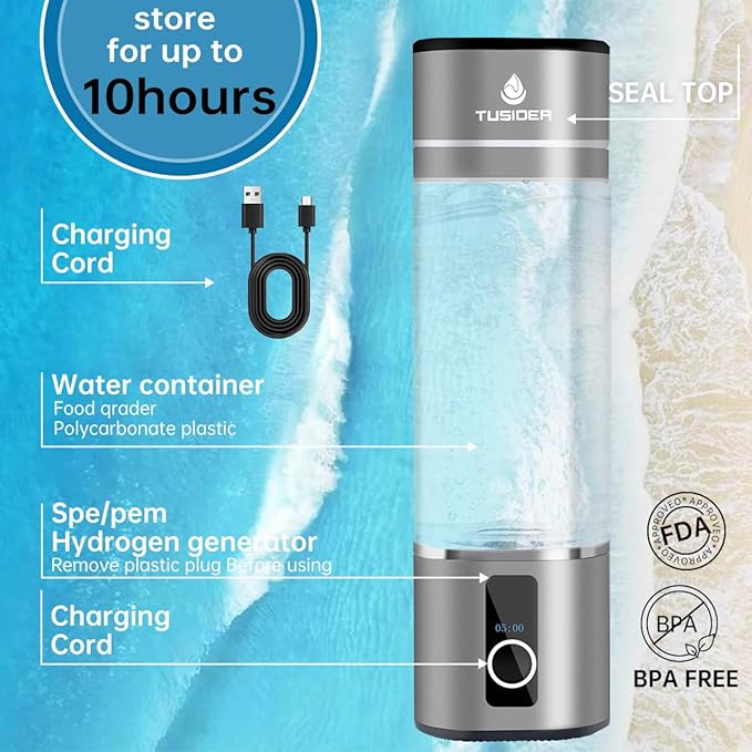 Hydrogen Water Bottle-2024 Advanced 6000ppb Hydrogen Ionized Alkaline Water Generator，Chlorine-Free，SPE/pem Technology，Dupont Membrane，Enhances Metabolism & Immunity. Perfect Health Gift