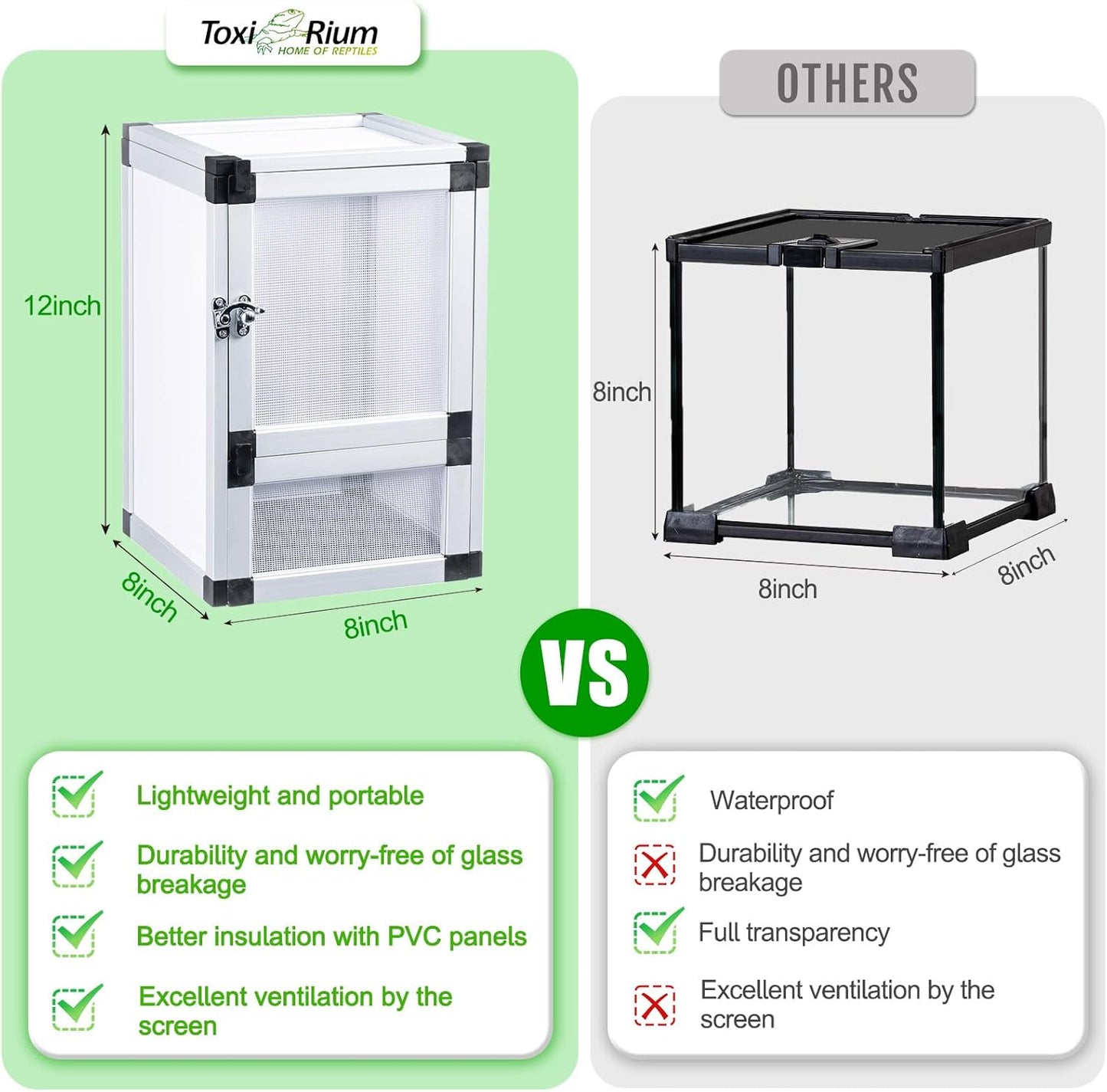 5-Pack Reptile Cage 8" x 8" x 12", Small Hatching Habitat with Screen & Acrylic Doors, Ventilated Terrarium for Lizards, Frogs, Easy to Assemble