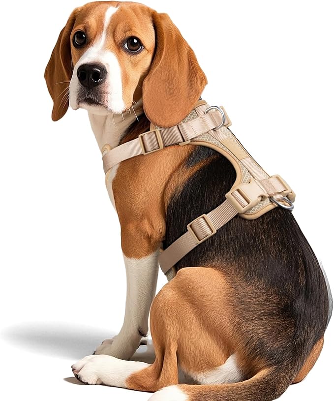 Wisedog Mesh Breathable Dog Harness: No Pull Harness with 3 Fast-Release Buckles Adjustable for Walking & Training for Small Medium Large Dogs (Sand Color, S: Neck=14"-19"/Chest=13"-24")
