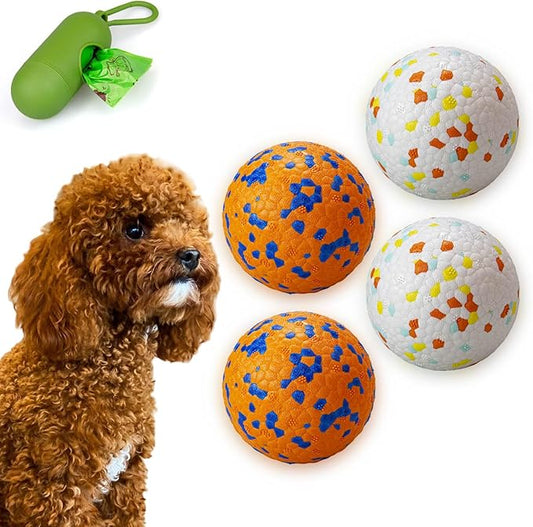 4 Pack Super Bouncy Dog Balls, Fun Indestructible Tennis Balls for Aggressive Chewers, Durable Floating Fetch Toys for Small Dogs with Lifetime Replacement