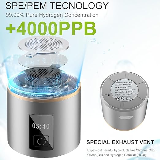 Hydrogen Water Bottle 2024 with PEM SPE Technology, PEM Electrolysis Hydrogen Generator 4000+ PPB LED Display, Hydrogen Water Ionizer Machine for Home Office Travel, Gifts for Men and Women