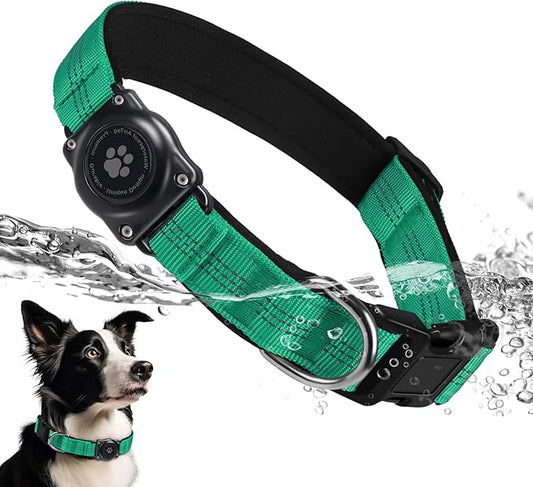 Upgraded AirTag Dog Collar, IP68 Waterproof Air Tag Dog Collar Holder, Reflective, Ultra-Durable, Comfortable Padded, Heavy Duty Dog Collars for Small Medium Large Dogs (XS (10.25"-13"), Teal)