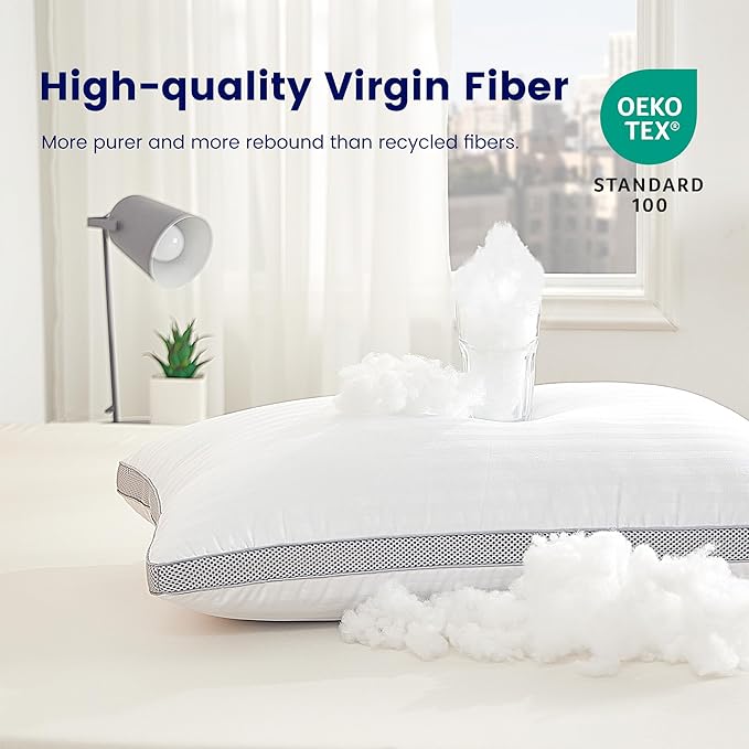 SLEEP ZONE Bed Pillows for Sleeping, Standard Size Set of 2, Sandwich Mesh with Breathable Sides, Premium Soft Pillows for Back, Stomach or Side Sleepers