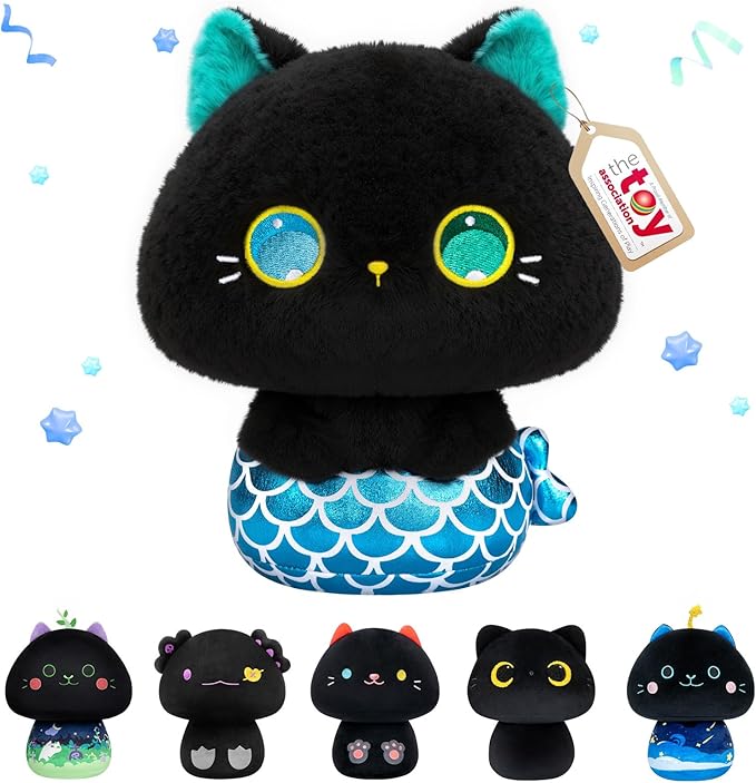 Squishy Cloud-Like Softness, Trending Kawaii Mermaid Cat Mushroom Plush Pillow, A Must-Have Collectible for Young Adults, Perfect for Kids, Toddlers Girls, Stuffed Animal Decor (8")