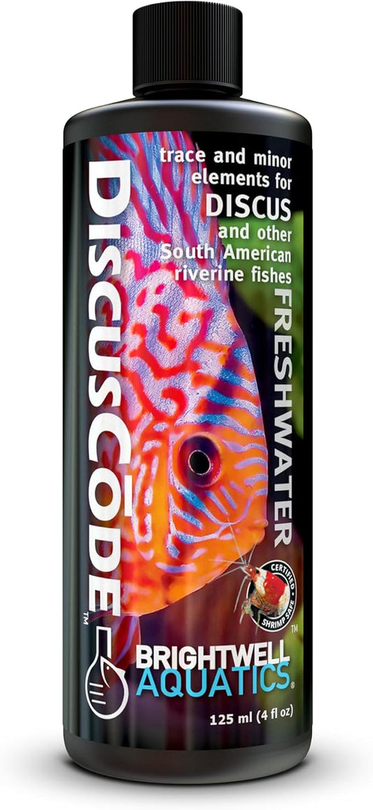 Brightwell Aquatics DiscusCōde Trace and Minor Element Supplement Supports Coloration Nerve Function Overall Health in Discus and Amazonian Freshwater Fish, 125 ml