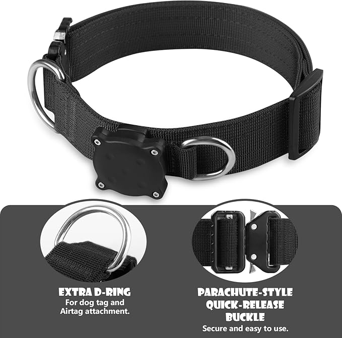 WINSEE Tactical Dog Harness with Dog Leash, Dog Collar, Service Working MOLLE Vest with 10 Pet Patches for Medium Dog, No Pull Military Harness and Backpack with Airtag Holdler