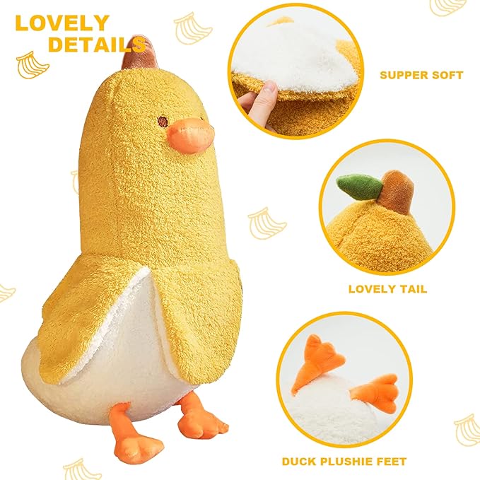 PEACH CAT Banana Duck Plush Toy Cute Plushie Hugging Plush Pillow Duck Stuffed Animal for Girls and Boys Yellow 19.7"