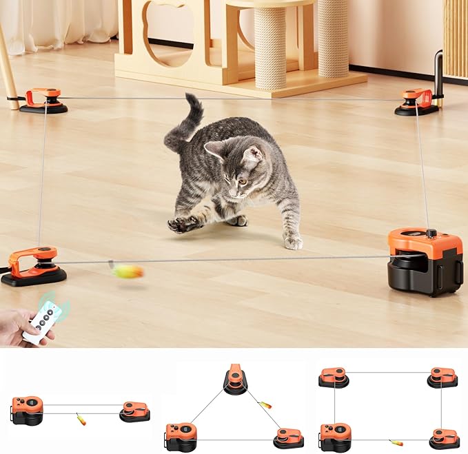 AsFrost Upgraded Cat Toys for Indoor Cats, Interactive Cat Toy Treadmill Moving String Mouse Toy for Chase Hunt Weight Loss, Self Play/Remote Control Funny Cat Toy, Gifts for Cat Lovers-Bright Orange