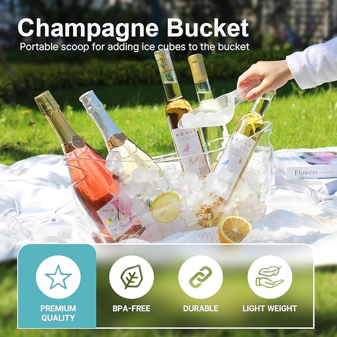 Ice Buckets for Parties, 5.5L Acrylic Champagne Bucket, Plastic Tub for Cocktail Bar, Ice Bucket with Scoop, Clear Ice Bucket Beverage Tub for Wine, Champagne, Beer Bottles