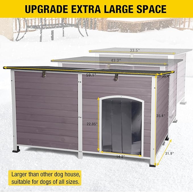 Aivituvin Outdoor Dog House 59" Extra Large Insulated Dog Kennel with Insulation Liner for Winter,All-Around Iron Frame