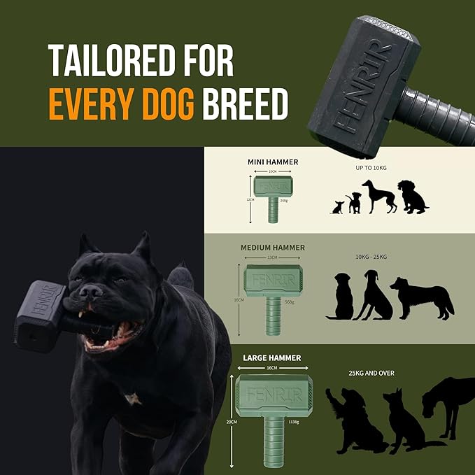 Fenrir Hammer Dog Chew Toy Strong Rubber Stuffable Enrichment Toy for Chewers (Black, Medium)