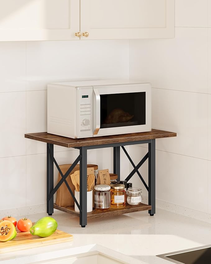 23.6" Under Desk Printer Stand, 2-Tier Printer Table with Wheels Adjustable Feet for Home Office, Study, Living Room, Rustic Brown and Black TPS01BF