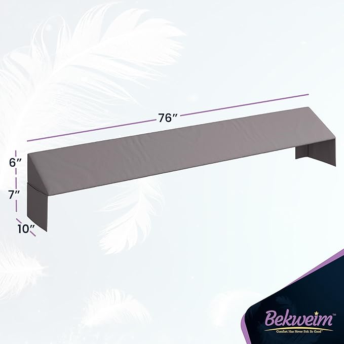 Wedge Pillow Headboard Bed Gap Filler King - Headboard Pillow Size 76 X 10 X 6 - Long Pillow for Bed Wedge Gap Filler with Large Pocket for Bed Accessories - Mattress Gap Filler King Bed (Grey)