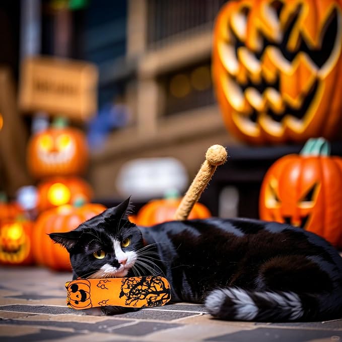 PET SHOW 8 Pack Halloween Cat Kicker With Catnip Crinkle Sound for Indoor Cats - Cute Ghost Pumpkin Plush Kittens Shape Natural Interactive Pet Kitty Toy