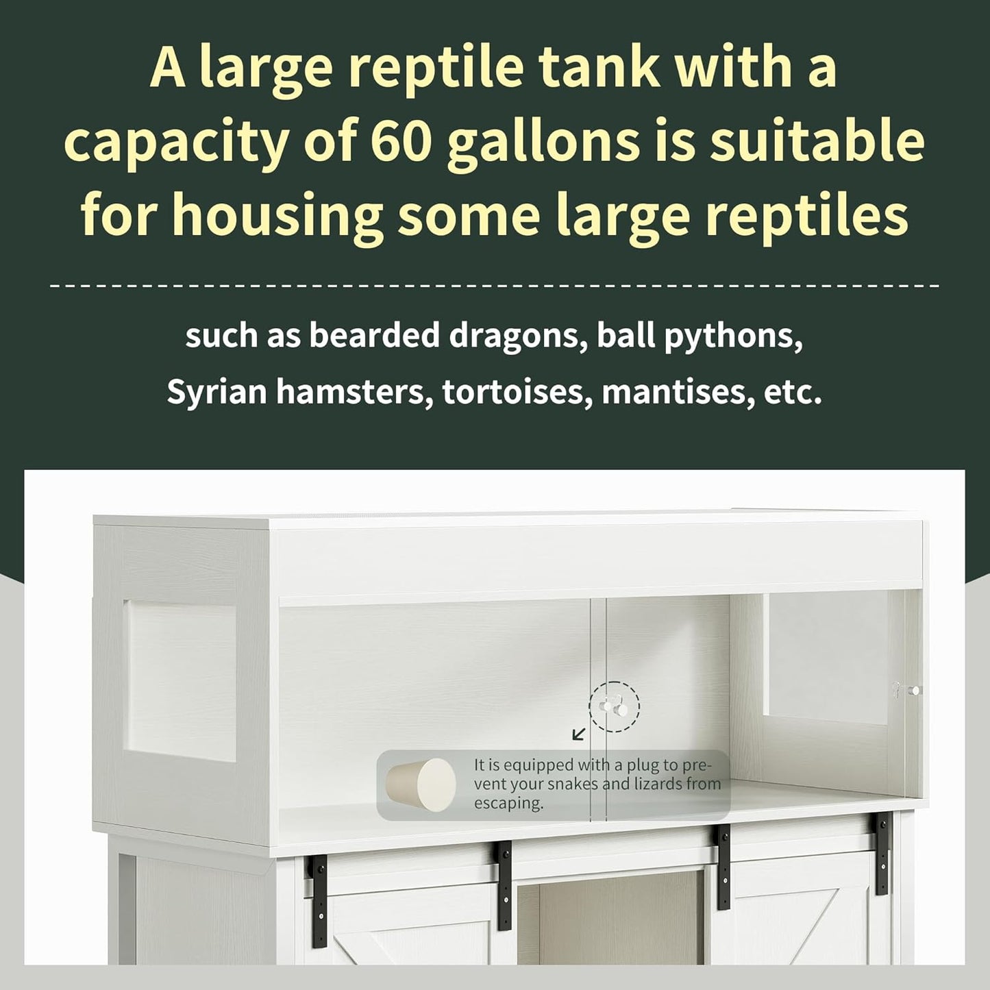 60 Gallon Reptile Terrarium with Stand, Terrarium Enclosure with Acrylic Doors, Storage Cabinet with Barn Door, Mesh Lid & Power Outlet – Vivarium Habitat for Medium Reptiles White PX05RTW