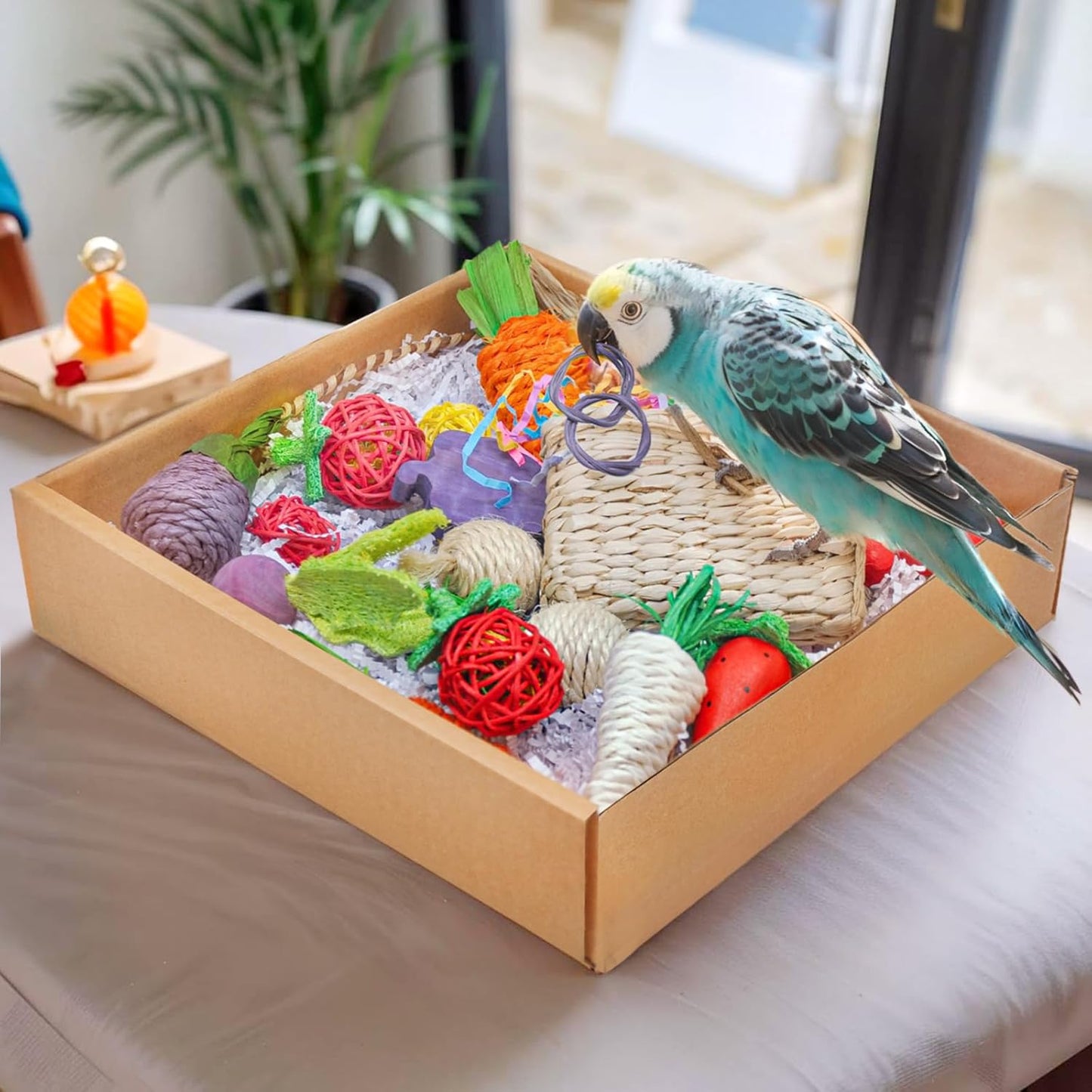 Colorful Bird Foraging & Parrot Shredding Toys Box - Safe Fruit & Vegetable Bird Toys, Perfect for Parakeets, Cockatiels, and Small to Medium Birds