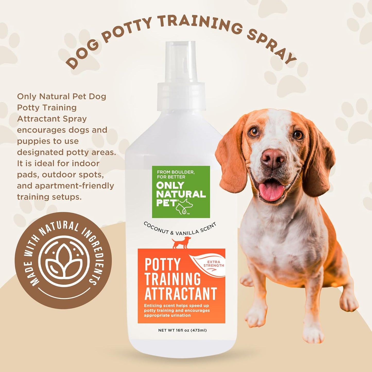 Only Natural Pet Dog Potty Training Attractant Spray for Puppies and Dogs - Essential Indoor Outdoor Toilet Training Aid for Puppy Pads, Grass, & Apartments - 16 Fl Oz Bottle