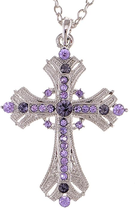 Alilang Silvery Tone Religious Cross Pendant Necklace w/Aquamarine Blue Or Clear Crystal Rhinestones