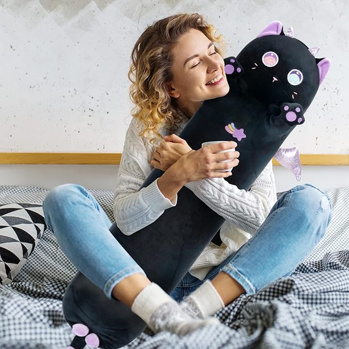 Long Cat Plush Body Pillow, Cute Purple Big Eyes Cat Stuffed Animals Kawaii Plushies, Squishy Body Pillow Plush Toys for Kids Girls Boys (36 Inches)