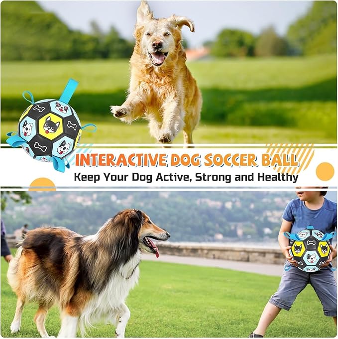 7" Dog Toy Soccer Ball with Straps, Herding Ball for Dogs, Outdoor Interactive Dog Toy, Dog Fetch Toy, Ideal for Medium & Large Dogs, Great Puppy Birthday Gifts